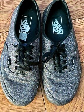 Women’s Vans Silver Glitter Lace-Up Sneakers with Black Accents